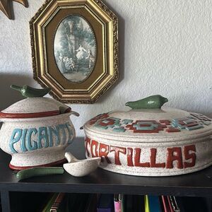 Tortillas and Picante Tortilla holder & salsa holder set (broken spoon) clay han